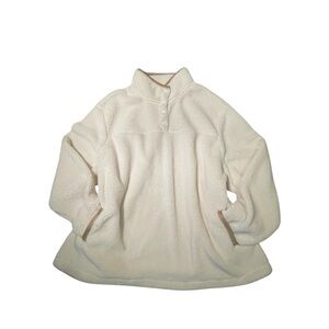 Koolaburra by UGG Comfy Beige Fleece & Tan Quarter Button Pullover Sweatshirt 3X